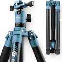 Fotopro Carbon Fiber Tripod 60 Inch 360 Degree Ball Head Quick Release Plate Lightweight Camera Tripod for Travel Tripod Folded Height Only 14.2",Max Loads up to 22lbs,Blue