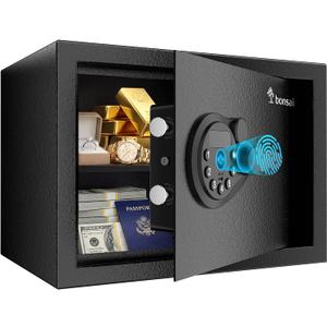 Bonsaii 0.6 Cubic Fingerprint Safe Box, Biometric Security Safe with Electronic Keypad & Removable Shelf for Valuables, Jewelry, Documents, Home Office Hotel Use, 9.84" x 13.78" x 9.84", SF002