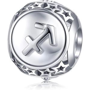 FOREVER QUEEN Zodiac Sign Charm fit Charms Bracelet, 925 Sterling Silver Plated Platinum Star Bead Charm 12 Horoscope Constellation Charm for Bracelet and Necklace, Birthday Gift
