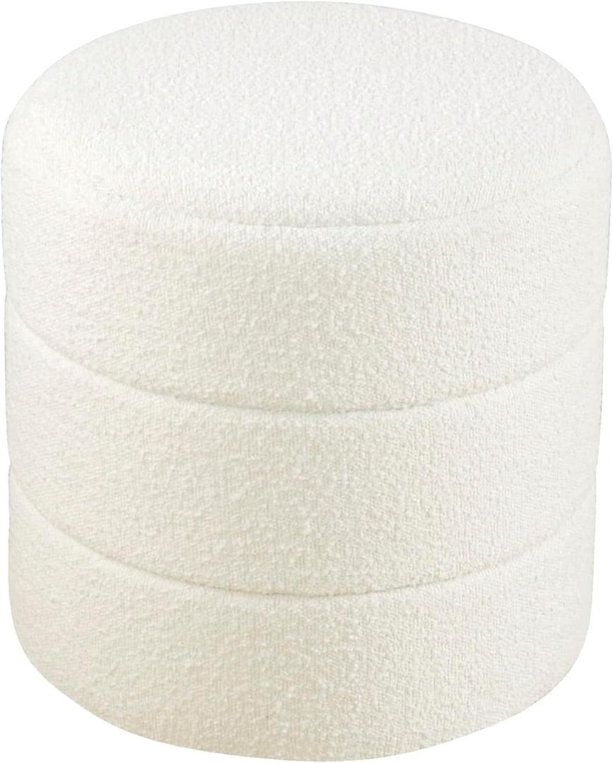 HomePop Upholstered Round Ottoman Home Dcor|Foot Rest Ottoman - Cream Boucle 17.5 * 17.5 inch