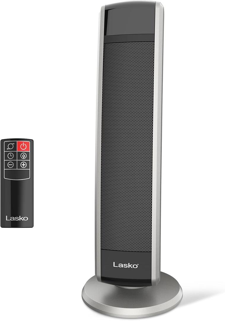 Lasko Oscillating Digital Ceramic Tower Heater for Large Rooms, with Adjustable Thermostat, Timer and Remote Control, 29 Inches, 1500W, Black, 5586