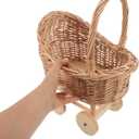 FRCOLOR Hand Woven Rattan Stroller, Wicker Baby Carriage for Baby Shower, Vintage Wicker Basket Flower Girl Baskets/Wedding Parties/Home Decoration/Flower Shop Display(13.77X10.43X7.48In)