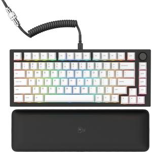 Glorious Gaming GMMK PRO 75% - Modular Mechanical Gaming Keyboard, TKL Size, 1.5kg Frame, Glorious Fox Switches, Fully Customizable, Coiled Cable, Wrist Rest, White PBT Keycaps, RGB, QWERTY - Black