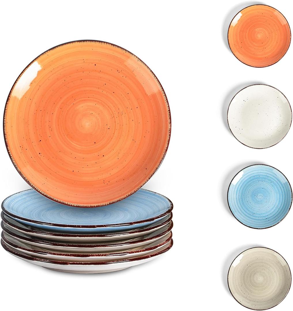 Dessert Plate Set of 6, 7.5 Inch Ceramic Salad Plate, Microwave & Dishwasher Safe Dinner Plates, Gifts for Mother Women Men, Colorful