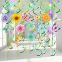 33pcs Spring Hanging Decorations for Home - Flower Butterfly Hanging Swirls with Led Lights for Spring Summer Easter Flower Butterfly Themed Birthday Party Decorations