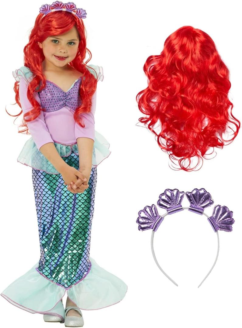Morph Little Mermaid Costume For Girls Mermaid Dress With Wig Kids Underwater Princess Outfit For Dress-Up Fun (Small)