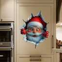 3D Large Santa Claus Sticker, Creative Peel-and-Stick Santa Claus Breaking Through The Wall Design, Christmas Holiday Cartoon Sticker (5 PCS)