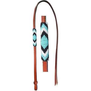 Showman 4' Leather Over Under Whip w/Teal, Black & White Beaded Overlay