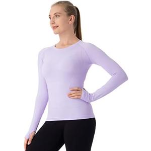 MathCat Seamless Workout Shirts for Women Long Sleeve Yoga Tops Sports Running Shirt Breathable Athletic Top Slim Fit Size L