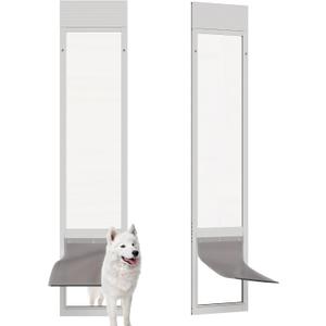 Dog Door for Sliding Glass Doors, Adjustable Height 76 1/8"-80 7/8" Aluminum Frame Tempered Sliding Door Dog Doors Insert with Lock, 10" x 15" Flap Size for Large Dogs
