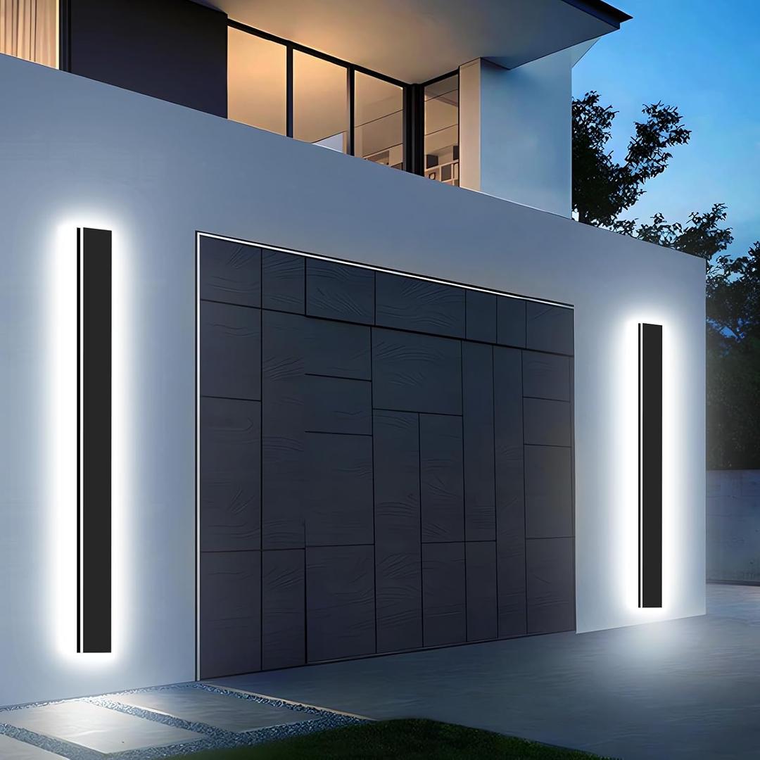 Upgraded 31inch 2pcs Modern Outdoor Wall Light,4.33 Inch Wide Dimmable Linear Outdoor Wall Sconce Waterproof Ip65,Black LED Long Outdoor Lights for Garage Front Door Exterior Wall Lights