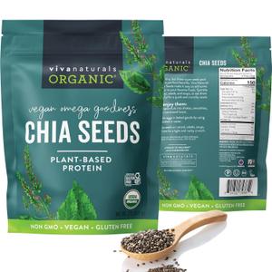 Viva Naturals Organic Chia Seeds, 2 lb (907 g)  Plant-Based Omega-3 and Vegan Protein, Gluten Free & Non-GMO, Perfect for Smoothies, Salads & Chia Pudding (32 Ounce (Pack of 1))