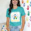 YZMI in April We Wear Blue Autism Awareness Shirt Rainbow Short Sleeve Pattern Tops Bleached L
