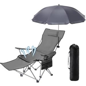 Karenhi 1 Set Beach Camping Chair with Umbrella for Adult Folding Reclining Camping Chair with Foot Rest Adjustable Clamp Canopy Shade for Outdoor Patio Beach Travel