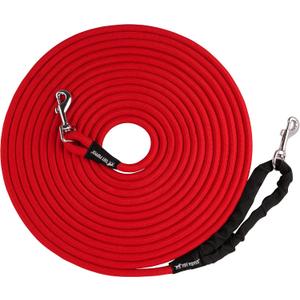 Tuff Pupper Heavy Duty 30 Foot Long Rope Leash for Dogs | Dog Recall Training Lead | High Visibility Strong Climbing Rope Leash | Hand or Waist Worn | Stainless Steel 360 Clips for Tangle Free Use (March Red)
