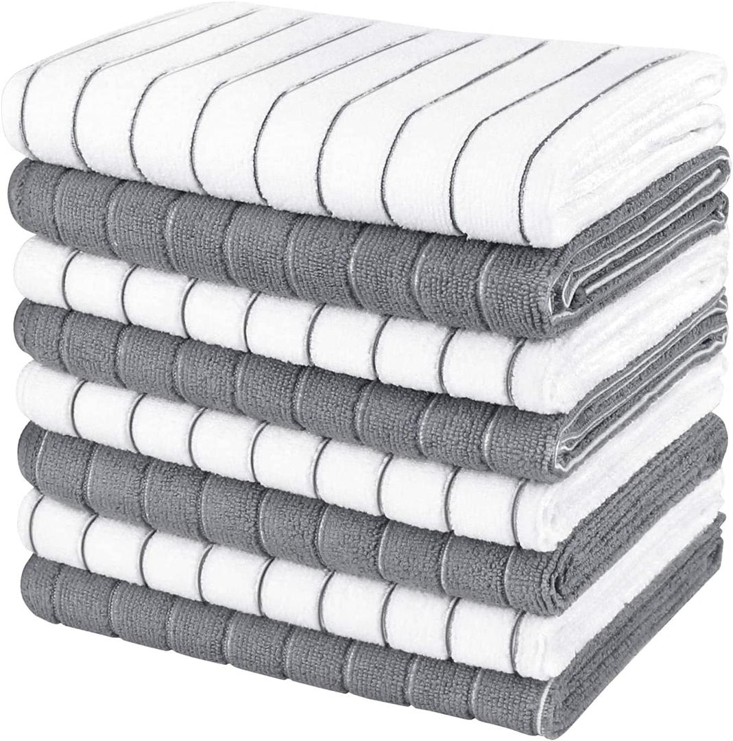 AIDEA Microfiber Kitchen Towels-8PK, Super Soft and Absorbent Dish Towels, Multi-Purpose Microfiber Kitchen Towels for Home, White/Grey, 15x25