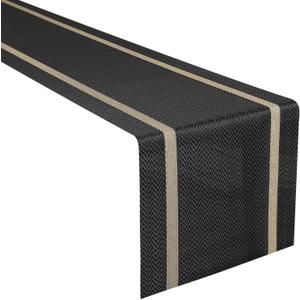 FAVE Woven Vinyl Table Runner Black Table Runner Woven with Golden Threads 120x12 Inches Heat Resistant Dining Table Mats for Wedding, Banquet, Birthday, Party, Restaurant(Black, 12"x120")
