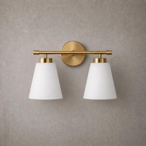 Hamilyeah Gold Bathroom Vanity Light Fixture with Frosted Glass Shade, 2 Light Vanity Lighting Fixture Over Mirror, 2 Bulb Wall Lamps for Bathroom, Restroom, Living Room, 2-light Milk Glass