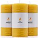 3PCS Beeswax Pillar Candles,Large Handmade Pure Beeswax Rolled Candle,Unscented & Dripless & Smokeless, 3 * 6"