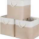 Bidtakay Fabric Storage Baskets for Organizing Beige 13 Inch Collapsible Square Baskets 3 Pack Organization Bins Large Cube Storage Bins Closet Baskets for Shelves Clothes