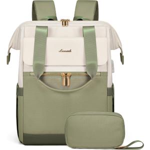 LOVEVOOK Laptop Backpack for Women, 15.6 Inch Work Laptop Bag with USB Port, Fashion Teacher Nurse Backpack Purse, Waterproof Travel Computer Backpack with Organizer Bag, 2PCS, Beige-Bean Green