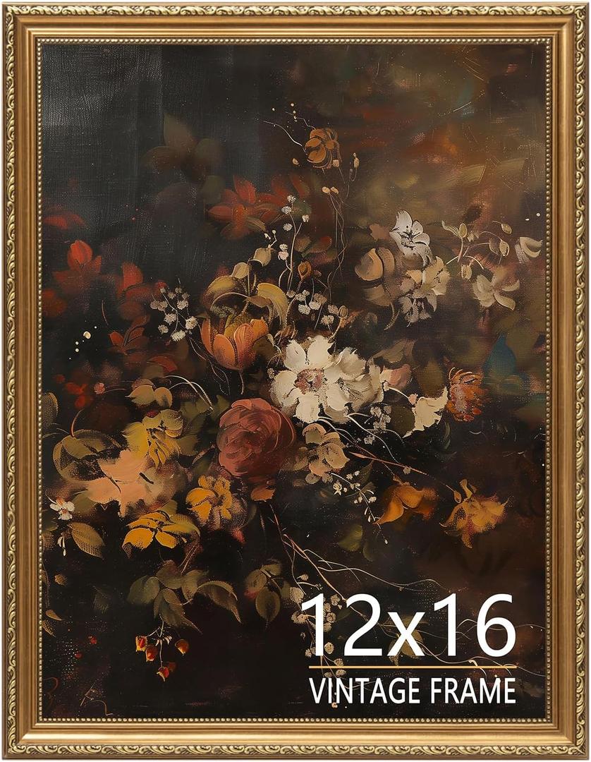 12x16 Vintage Picture Frame, 12 by 16 Gold Frame for Tabletop & Wall Decor, Antique Photo Frame for Home, Office, Gallery Wall Decor - 1 Pack