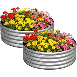 2 Pack Galvanized Raised Garden Bed Metal Round Raised Garden Beds Outdoor Planter Box for Vegetables (4FT, Silver)