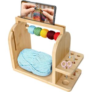 Aolamegs Yarn Holder for Crochet and Knitting, Bamboo Wooden Yarn Spinner Storage Organizer for Crocheting Accessories,with Anti-Slip Pads, Works with Skein, Cake, Ball