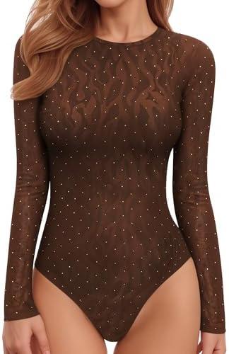 MANGOPOP Tank Top Body Suits Women Sexy Crew Neck Racerback Halter Ribbed Sleeveless Bodysuit for Women, L