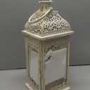 JHY DESIGN 13''&19.5''H Decorative Candle Lanterns Set of 2 Vintage Hanging Lantern Metal Candle Holder for Garden Living Room Indoor Outdoor Parties Weddings Balcony(Beige with Gold Brush)