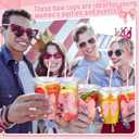 Sliner 50 Pcs 16 oz Coquette Pink Bow Disposable Plastic Cups with Straw for Party Supplies Pink Bow Cup Birthday Wedding Bridal Engagement Drinkware for Christmas Baby Shower Birthday Party Decor