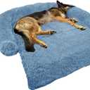 GGIB Calming Dog Bed Fluffy Plush Dog Mat for Furniture Protector with Removable Washable Cover for Large Medium Small Dogs and Cats (Large, Navy)