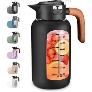 84 oz/2.5 Liter Glass Pitcher with Lid and Handle, Glass Carafe/Jug for Hot/Cold Water, Large Iced Tea Pitcher for Coffee, Juice and Homemade Beverage, Black