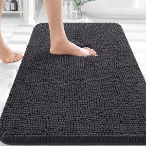 OLANLY Bathroom Rugs 36x24, Extra Soft Absorbent Chenille Bath Rugs, Rubber Backing Quick Dry, Machine Washable Bath Mats for Bathroom Floor, Tub and Shower, Home Decor Accessories, Dark Grey