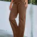 Flamingals Women's Wide Leg Pants for Women Mid Waist Dress Flare Straight Leg Corduroy Pants Work 31" Inseam Trouser (Brown, XL)