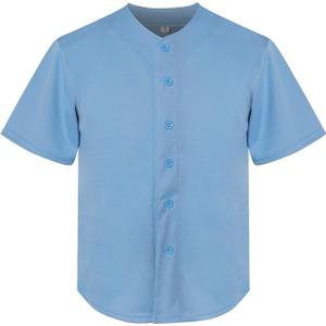 Youth Baseball Jersey Kids Button Down Short Sleeve Solid Color T-Shirt for School, PE, League Team Uniform (L)