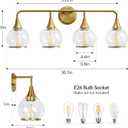 Gold Bathroom Vanity Light 4-Light Bathroom Vanity Light Fixtures Over Mirror with Clear Glass Shade 30.7 inch Wall Sconce Lighting Bath(Exclude E26 Bulb), 4 Light with Clear Globe