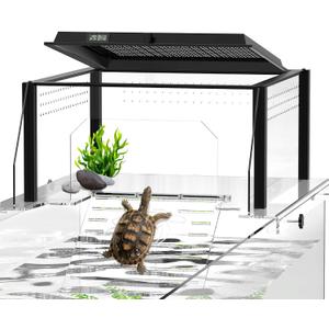 Upgraded Turtle Basking Platform for Aquatic Turtles with Temp & Humidity Gauge, Clear Acrylic Turtle Dock, Flip-Open Lid, Non-Slip Ramp & Escape-Proof, Fits 17–19" Aquariums
