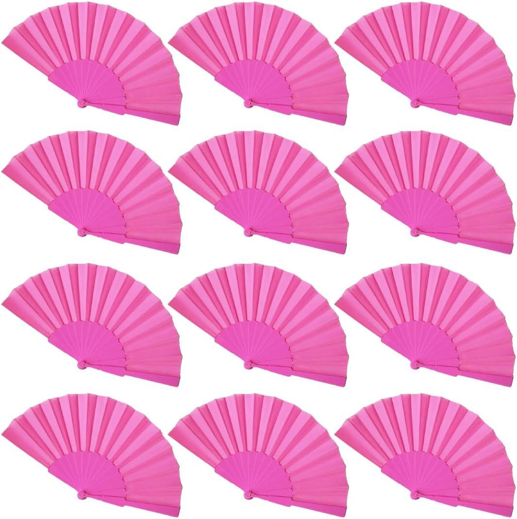 Gionforsy 12pcs Clap Fabric Folding Chinese Tai Chi Fan Set Decorative Folding Hand Fan for Festival Dance Party (Rore Red)