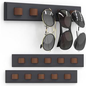 Durmmur 3 Pack Sunglass Organizer, Wall Mounted Sunglasses Organizer, Wooden Glasses Holder Sunglass Holder, Sunglasses Rack for Hanging Your Multiple Eyeglasses, for Wall, Home Decor(Dark Grey)