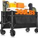 Favoyard Collapsible Wagon Carts Foldable 150L & 360LBS Portable Folding Wagons with All-Terrain Wheels & Brakes Heavy Duty Outdoor Utility Cart for Beach Grocery Camping Shopping Sports Garden, Black