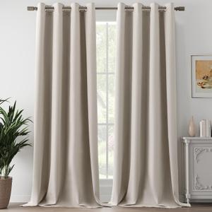 Full Blackout Linen Curtains 92 Inches Long for Bedroom Living Room, Farmhouse 100% Black Out Soundproof Privacy Protection Lightweight Grommet Curtain Panels, Sand Beige, W52 x L92, 2 Panels