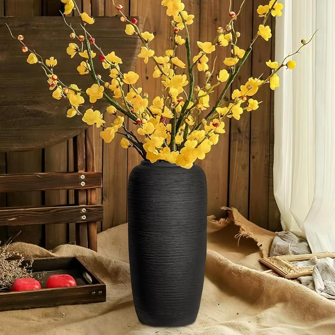 Black Rustic Ceramic Farmhouse Tall Floor Vase,15.7 Inch Vintage Large Vases Pottery Clay Terracotta Rustic Vase for Home Decor Living Room Entryway Table Centerpieces,Kitchen,Housewarming Gifts