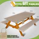 Picnic Table Cover with Bench Covers Vinyl Elastic Edges Fitted Rectangle Seat Tables Waterproof 3-Piece 72X30in Set Outdoor Rectangular Folding Backing Tablecloth for Camping 
