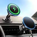 for iPhone 16 Magsafe Car Mount Charger, [2024 New] 15W 2in1 Magnetic Wireless Car Charger, fits for Magsafe Car Charger, Vent/Dashboard Phone Holder Mount for iPhone 16 15 14 13 12 Series (Black)