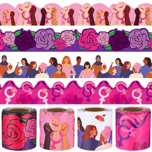 Mooliwe 4 Rolls 131 ft Women's History Month Bulletin Board Borders Freedom Equality Feminism Bulletin Board Borders for International Womens Day School Classroom Party Decoration