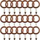 12 Pack Wooden Drapery Curtain Rod Rings with Clips for 1 inch to 1.5 inch Rod Pole, 1.75 inch Inner Diameter, Natural Rosewood (12, 1.75 INCH Inner Dia)