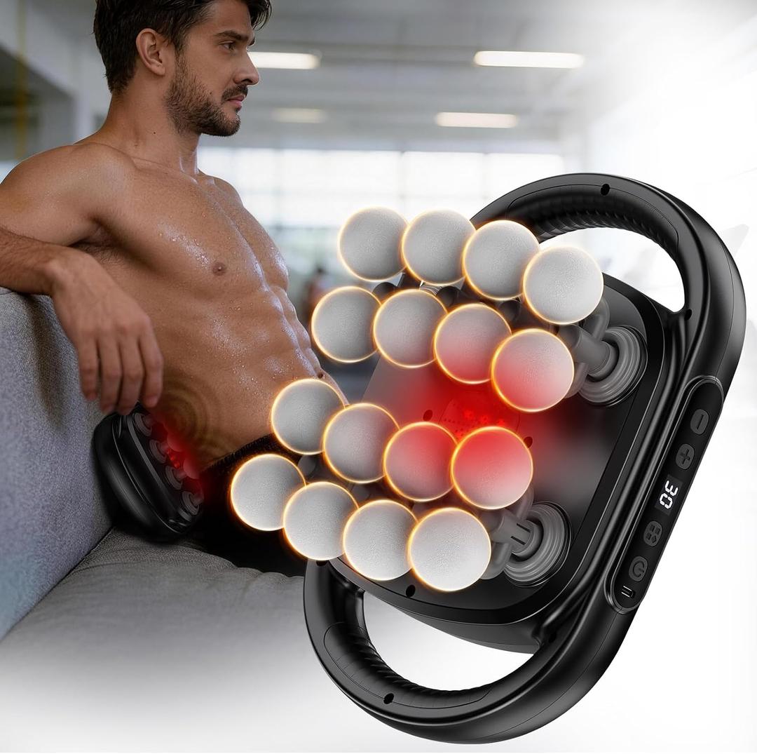 16 Head Massage Gun for Athletes, 10/20/30 Min Recovery Timer, 50KG Thrust Deep Tissue Percussion Massager, 20 Levels 9 Modes, Full Body Massager Muscle Recovery & Pain Relief for Gym Workout Fitness