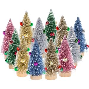 HOVEOX 12 Pieces Christmas Trees - Bottle Brush Mini Pine Trees, Small Sisal Artificial Trees for Christmas Decoration (Multicolor)