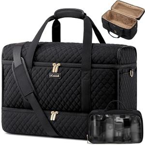 Travel Duffle Bag, Wide Open Large Weekender Bag for Women with Shoe Compartment, Carry on Overnight Bags with Toiletry Bag, Hospital Bag for Women Labor Delivery with Wet Pocket (Black)